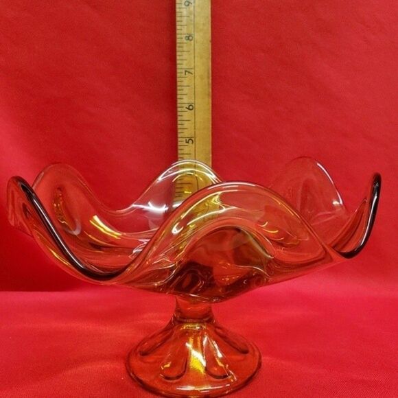 Vintage Mid Century Viking Six Petal Amber Compote - Picture 6 of 8